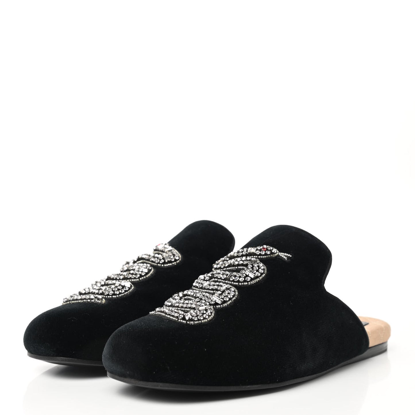 Velvet Crystal Snake Embroidered Womens Slippers 35 Black