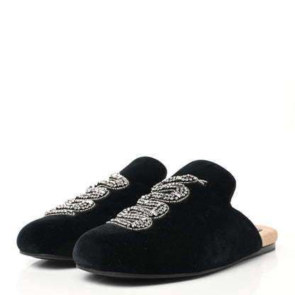 Gucci Velvet Crystal Snake Embroidered Womens Slippers 35 Black 3 of 7