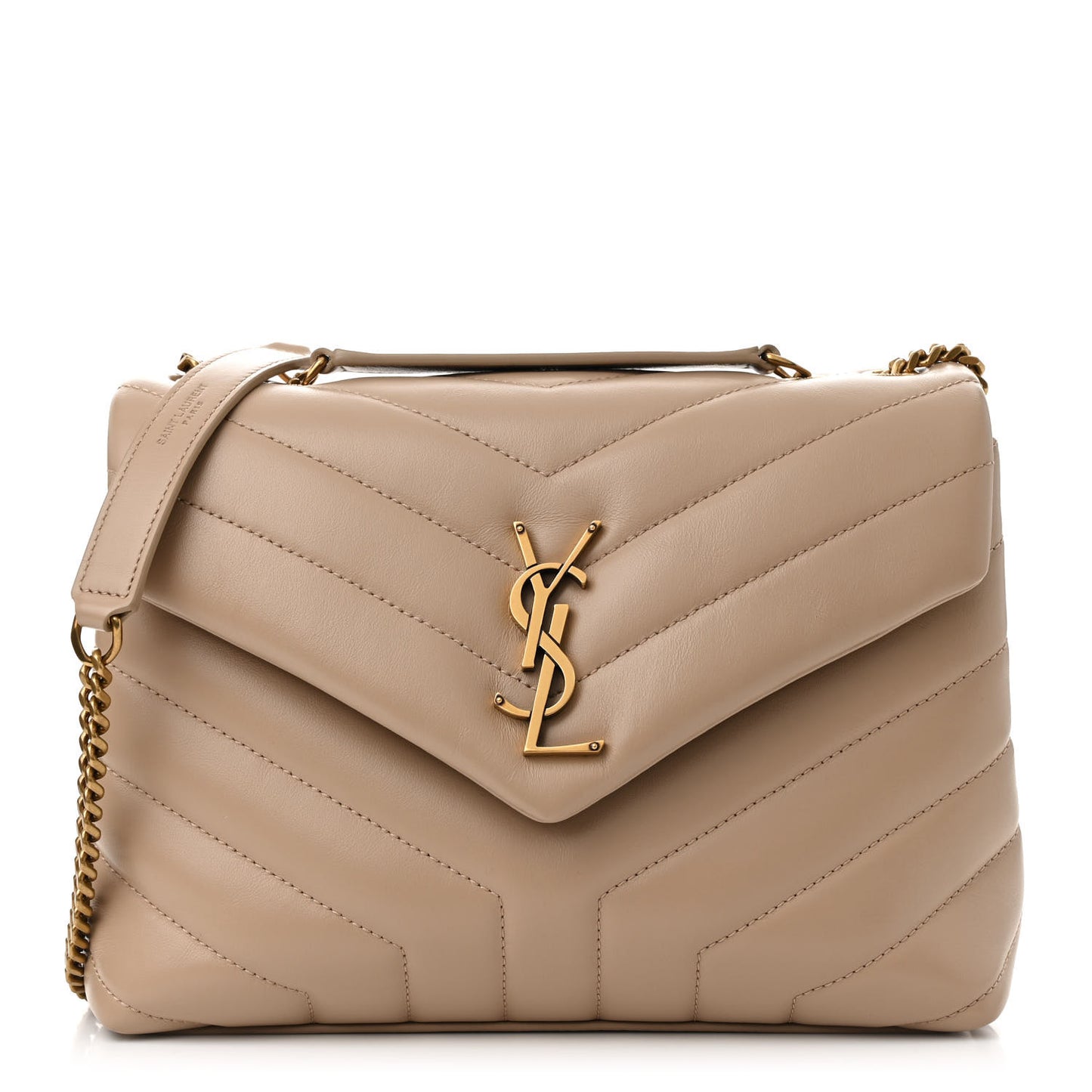 Calfskin Y Quilted Monogram Small Loulou Chain Satchel Dark Beige