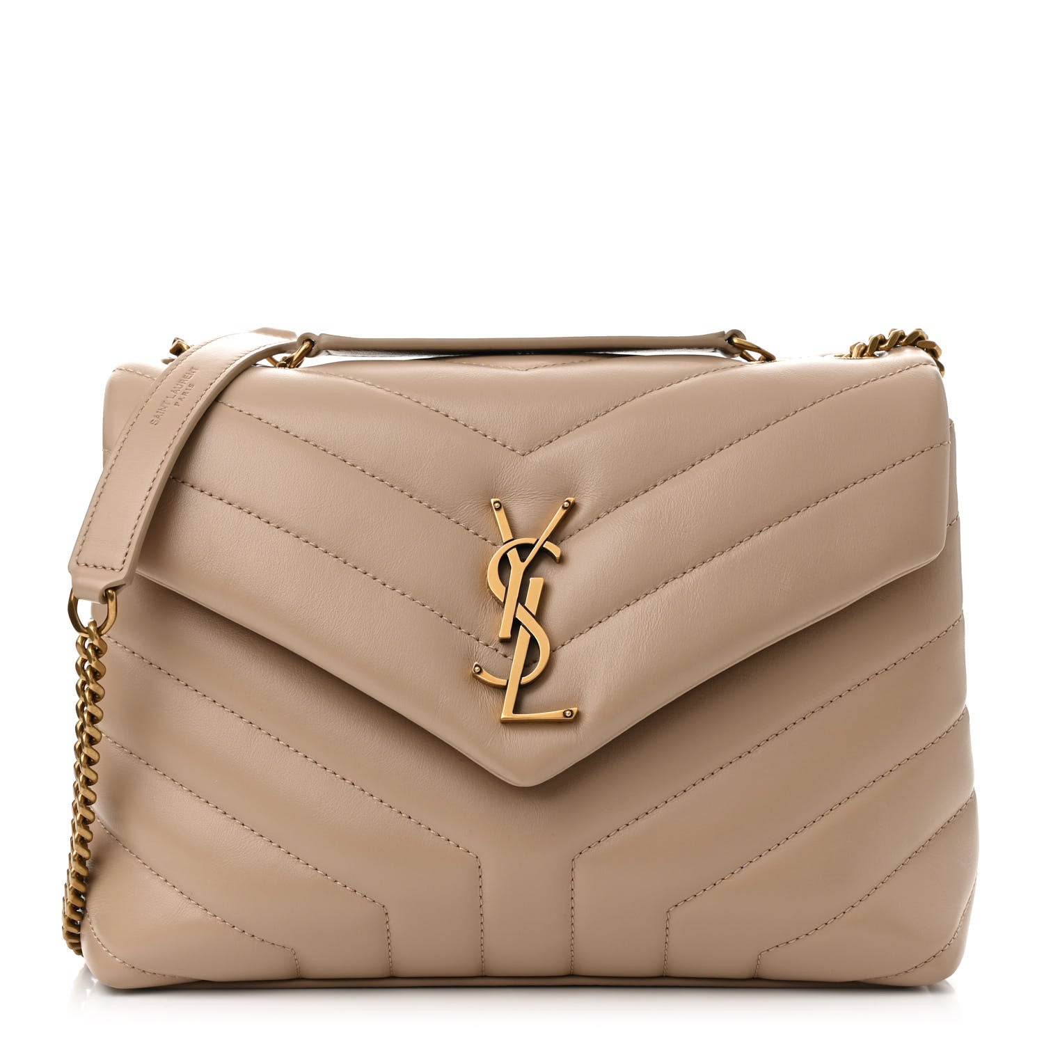 Saint Laurent Calfskin Y Quilted Monogram Small Loulou Chain Satchel Dark Beige 1 of 15
