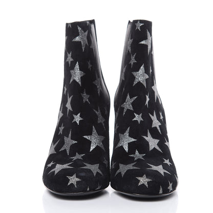 Saint Laurent Suede Glitter Stars Babies 90 Ankle Boots 37 Black Argent 2 of 11