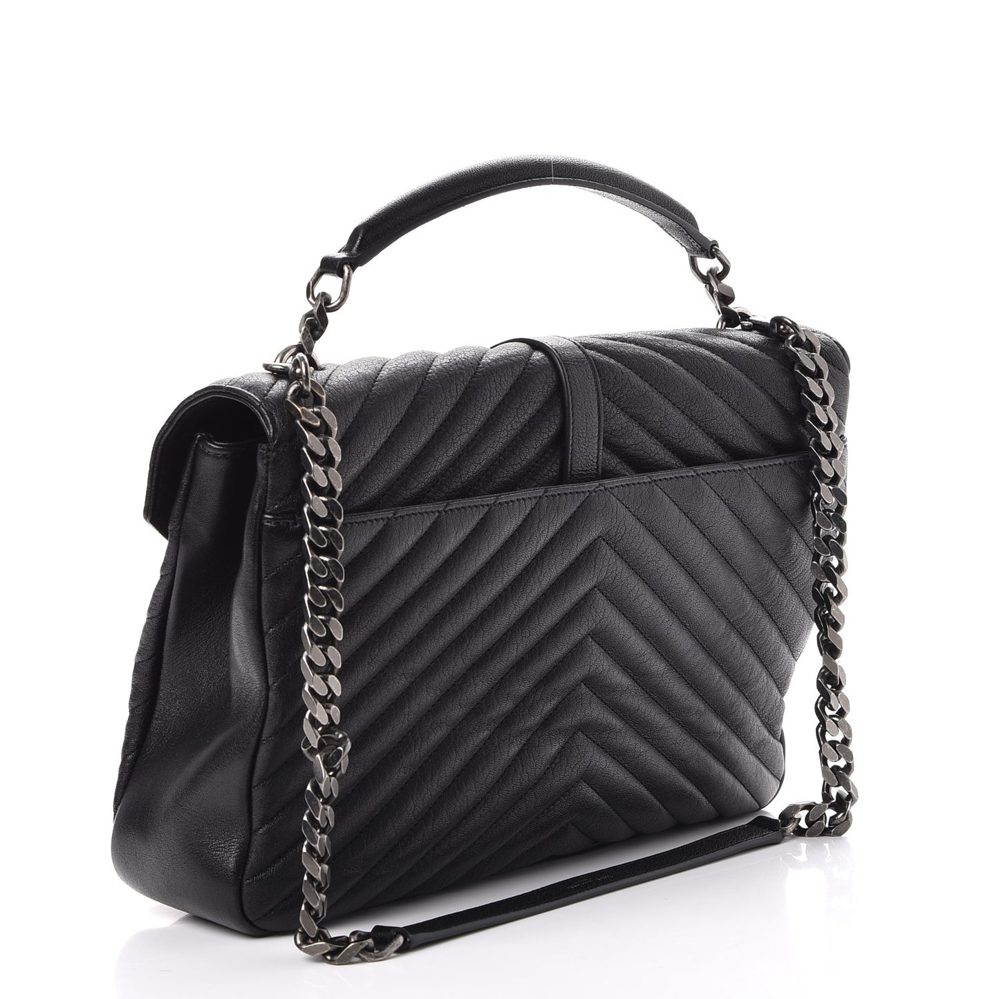 Sheepskin Matelasse Chevron Monogram Large College Satchel Black