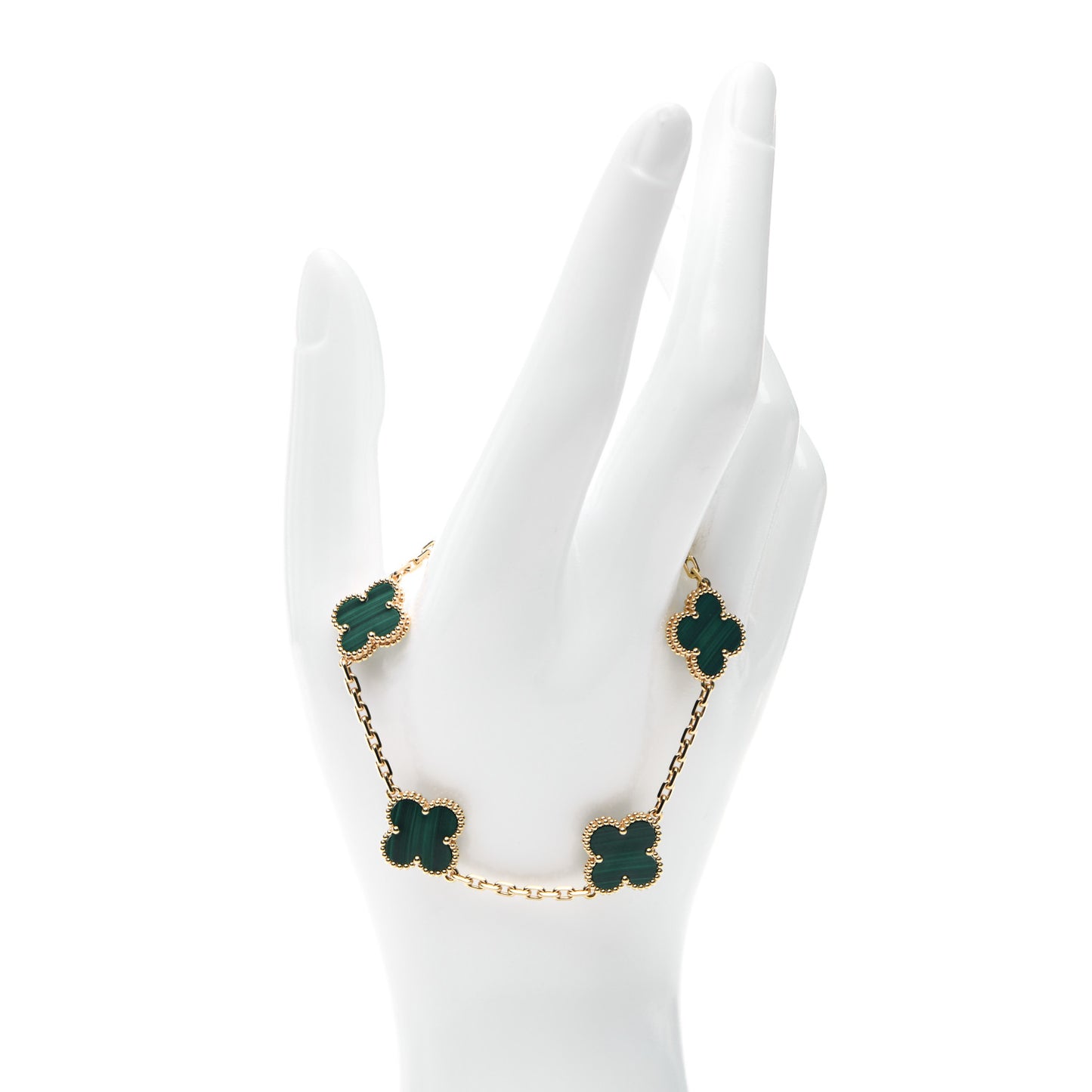 18K Yellow Gold Malachite 5 Motifs Vintage Alhambra Bracelet