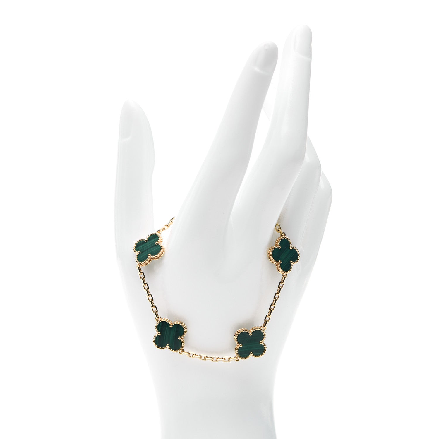 Van Cleef & Arpels 18K Yellow Gold Malachite 5 Motifs Vintage Alhambra Bracelet 2 of 6