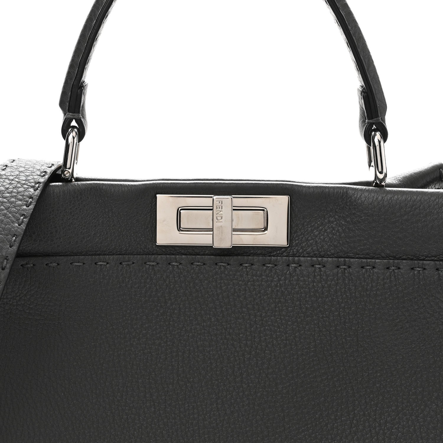 Fendi Cuoio Romano Selleria Bi-Color Medium Peekaboo Iconic Satchel Asphalt Milk 9 of 11