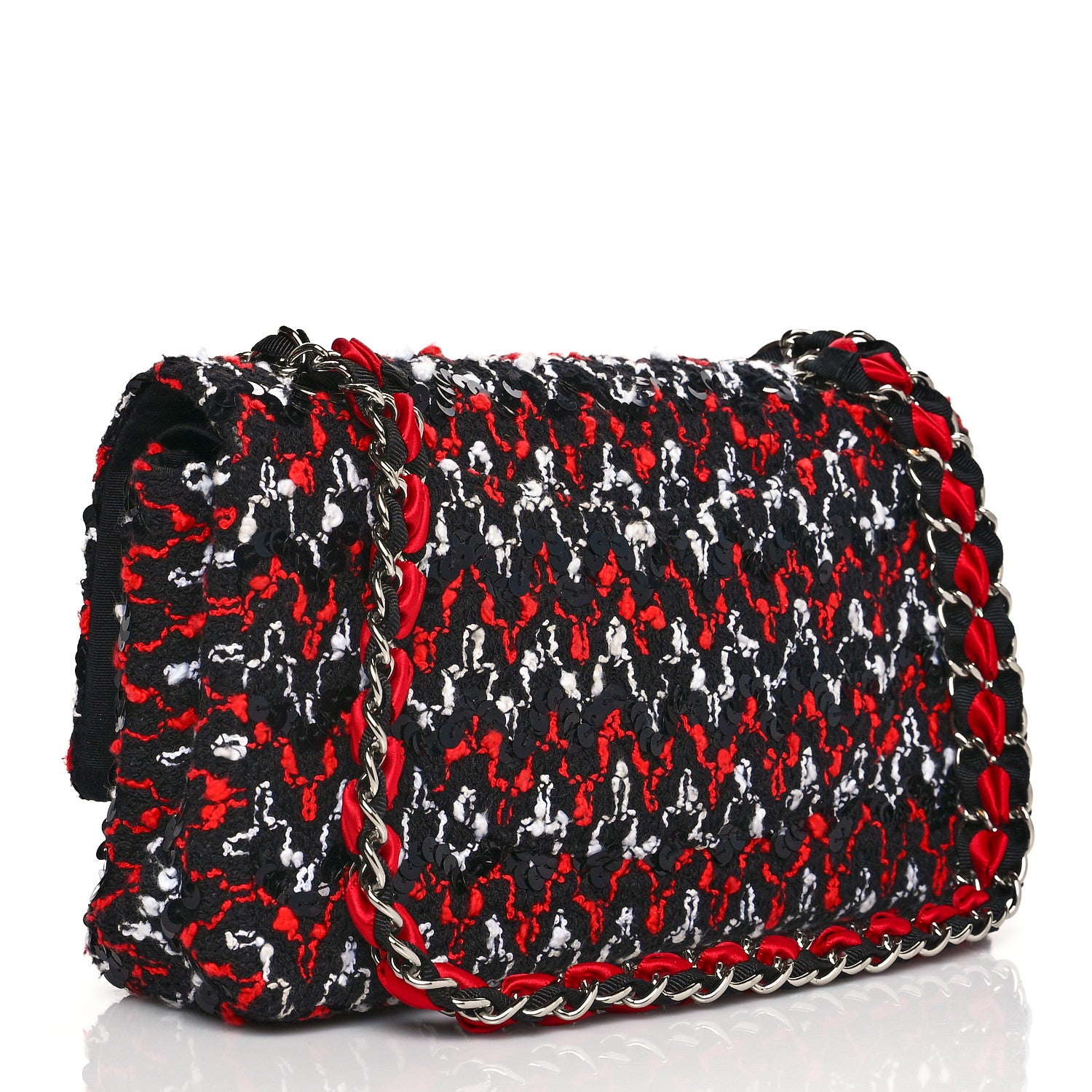 Chanel Tweed Sequin Medium Double Flap Black Red White 2 of 9