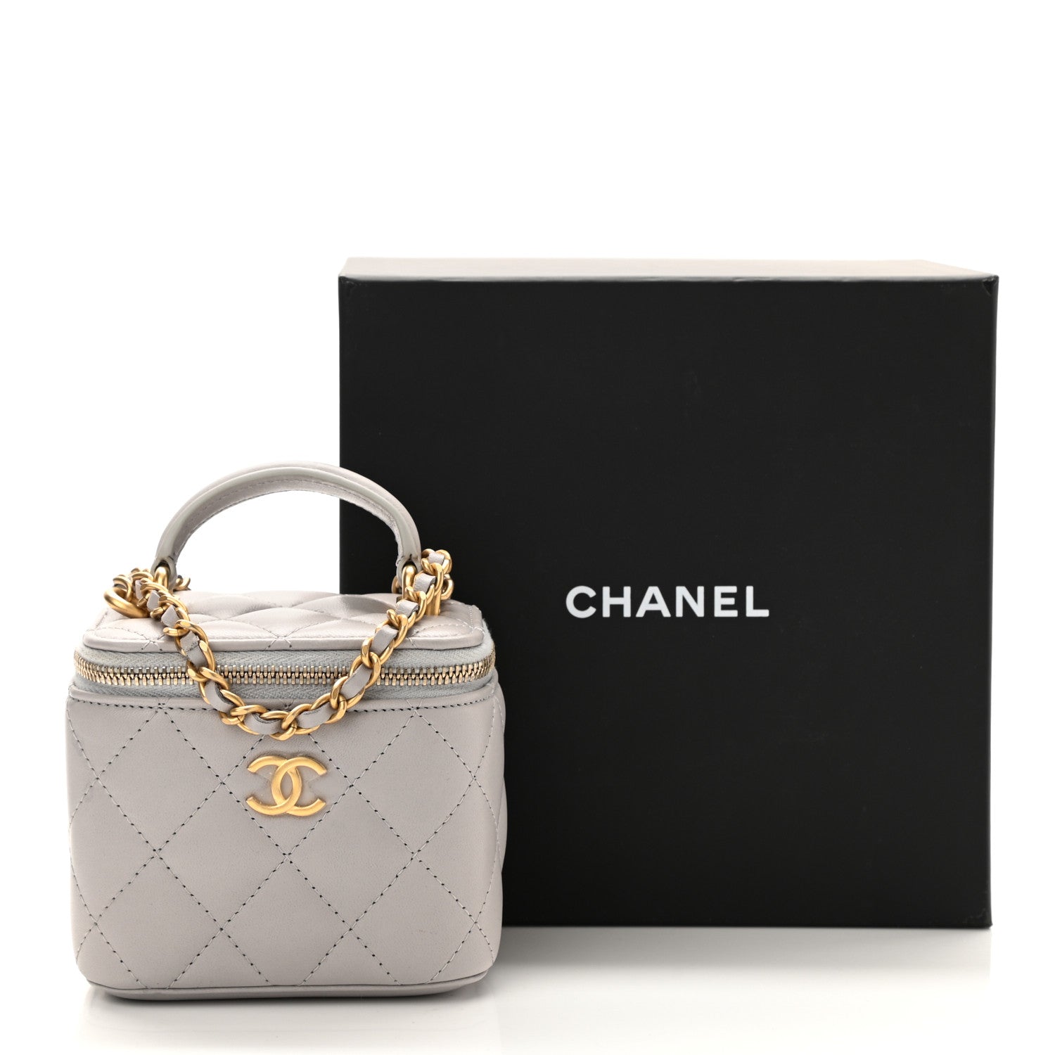 Chanel Lambskin Quilted Top Handle Mini Vanity Case With Chain Grey 12 of 12