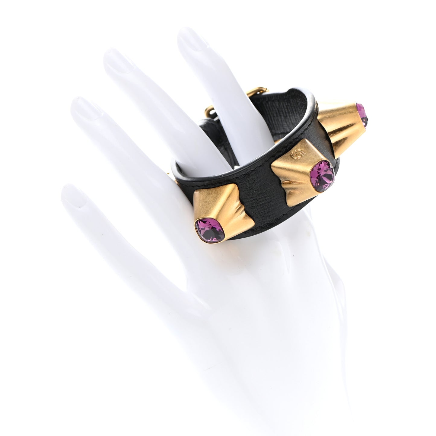 Calfskin Crystal Studded Bracelet Black Gold Purple