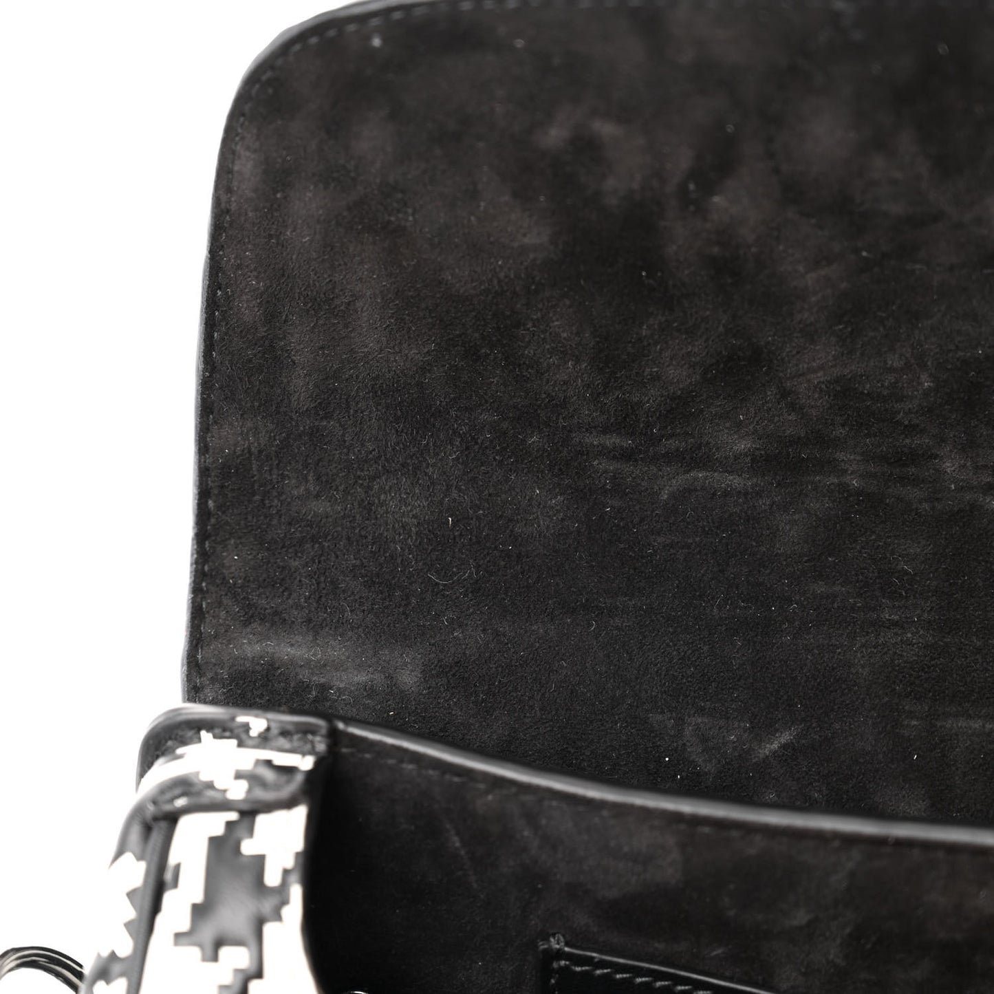 Box Calfskin Houndstooth Quilted East West Bobby Bag Black White