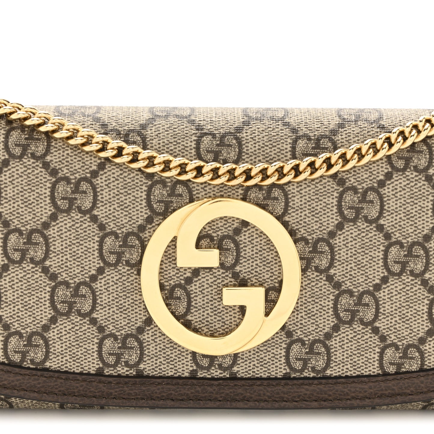 GG Supreme Monogram Textured Dollar Calfskin Blondie Continental Chain Wallet Beige Ebony New Acero