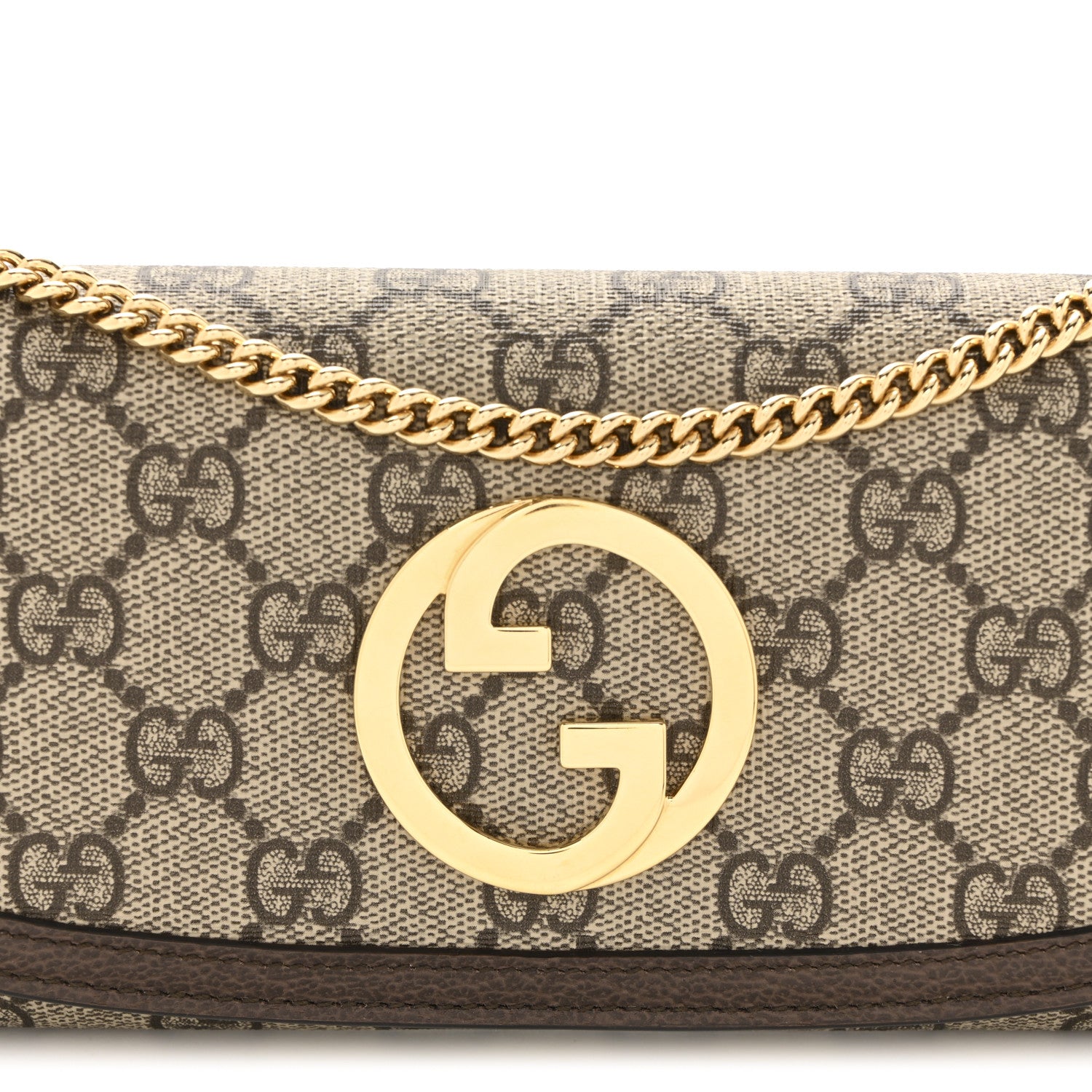 Gucci GG Supreme Monogram Textured Dollar Calfskin Blondie Continental Chain Wallet Beige Ebony New Acero 8 of 11