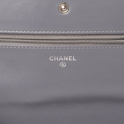 Chanel Patent Camellia Embossed Wallet on Chain WOC Dark Blue 6 of 14