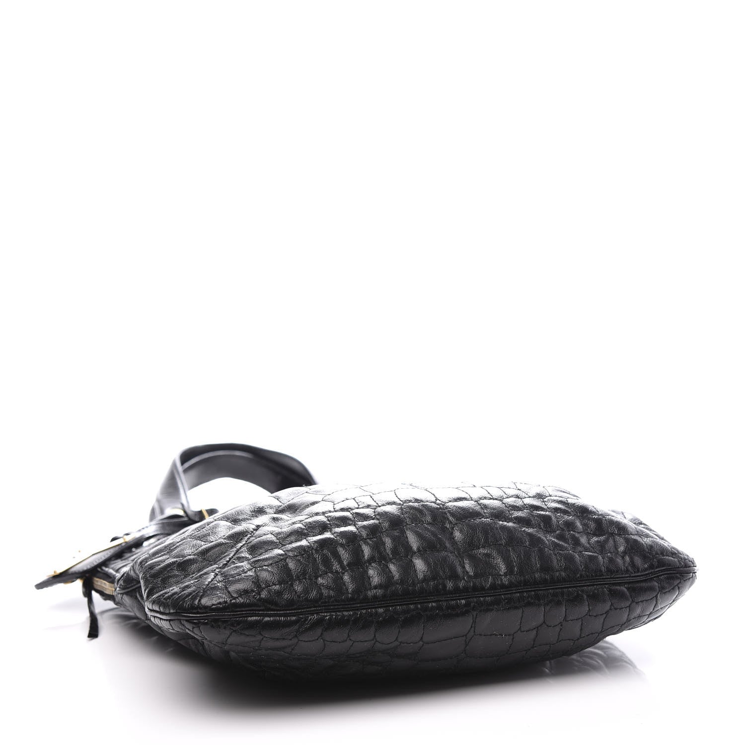 Saint Laurent Glazed Calfskin Crocodile Embossed Tribute Tote Black 3 of 9