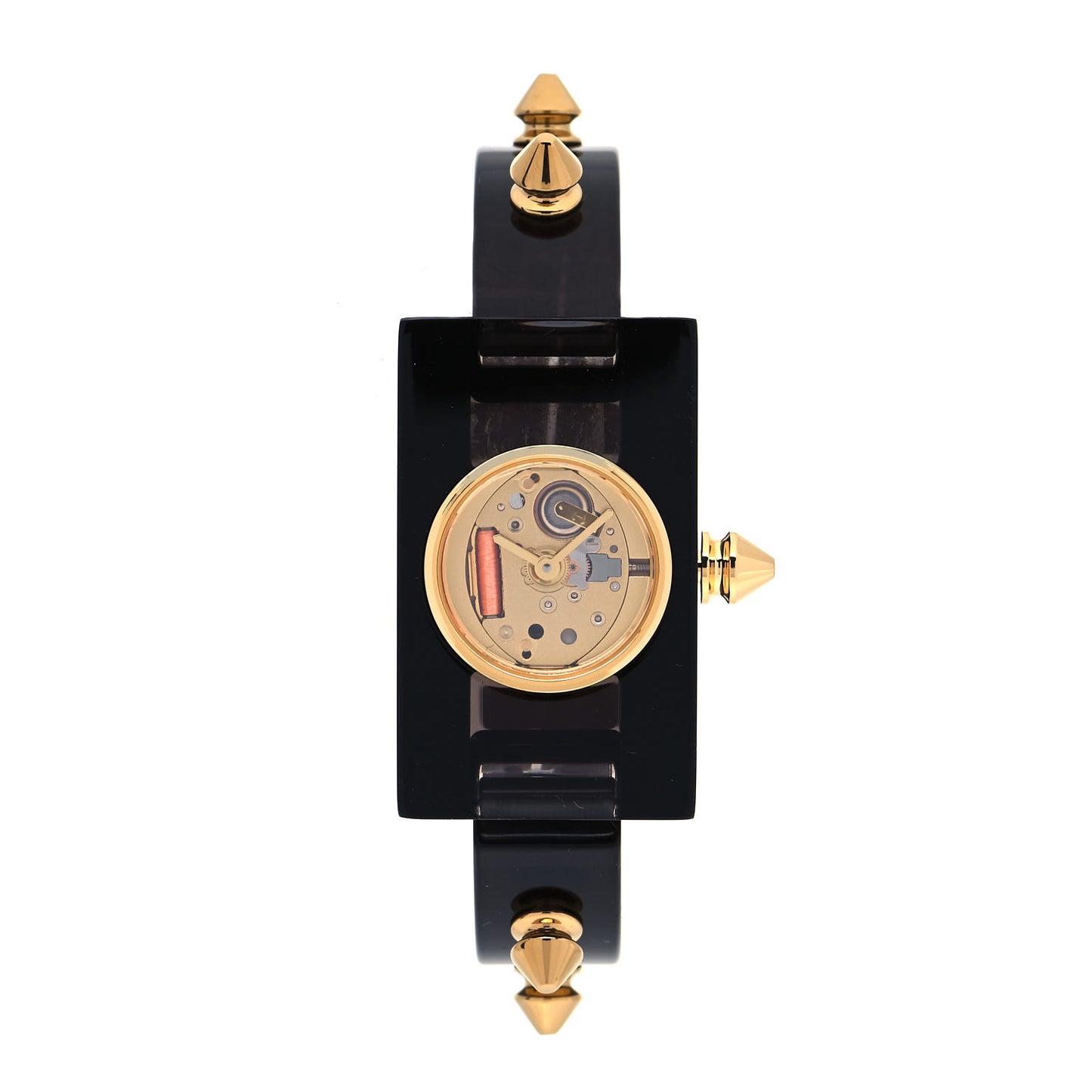 Stainless Steel Plexiglass 24mm Skeleton Stud Quartz Watch Black