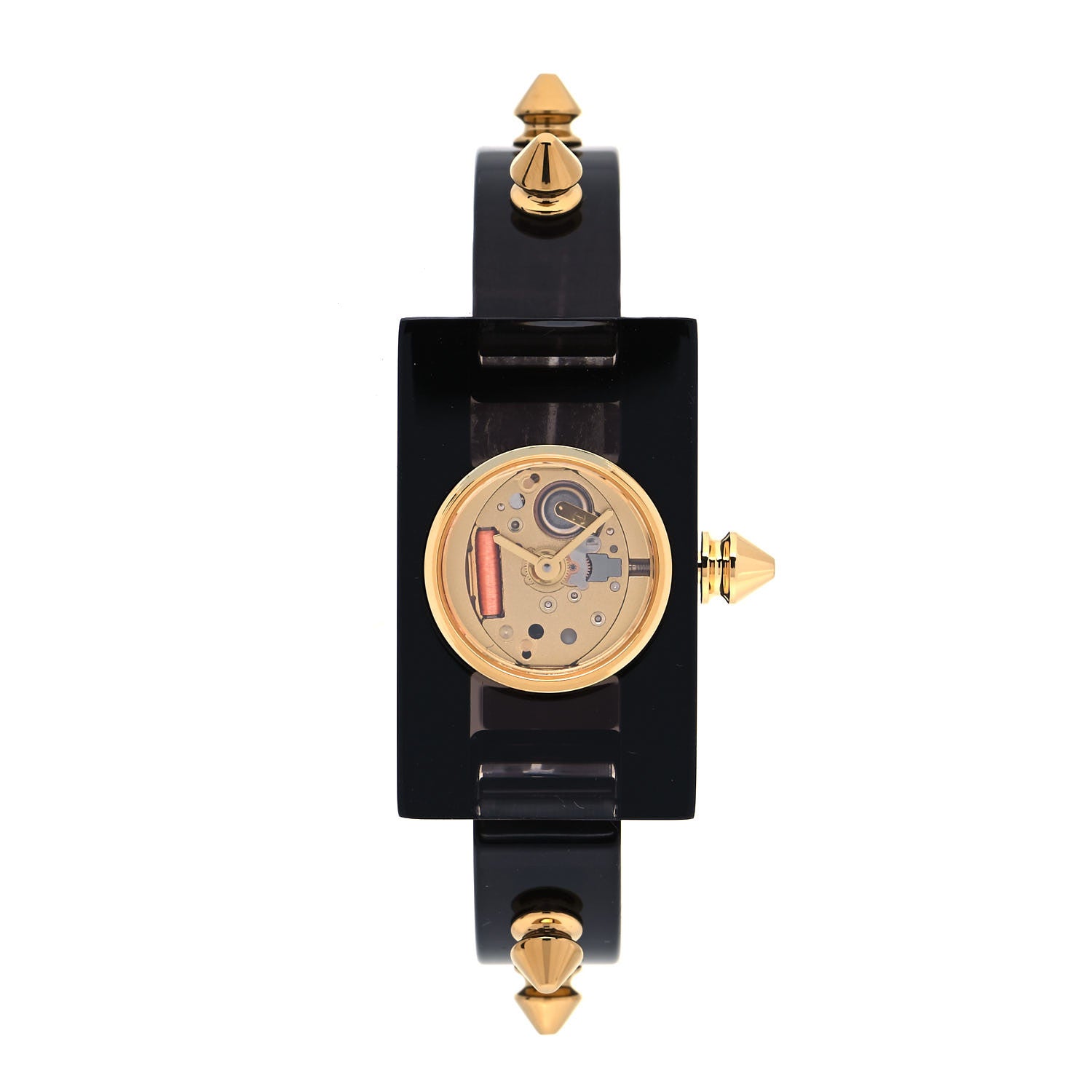 Gucci Stainless Steel Plexiglass 24mm Skeleton Stud Quartz Watch Black 1 of 5