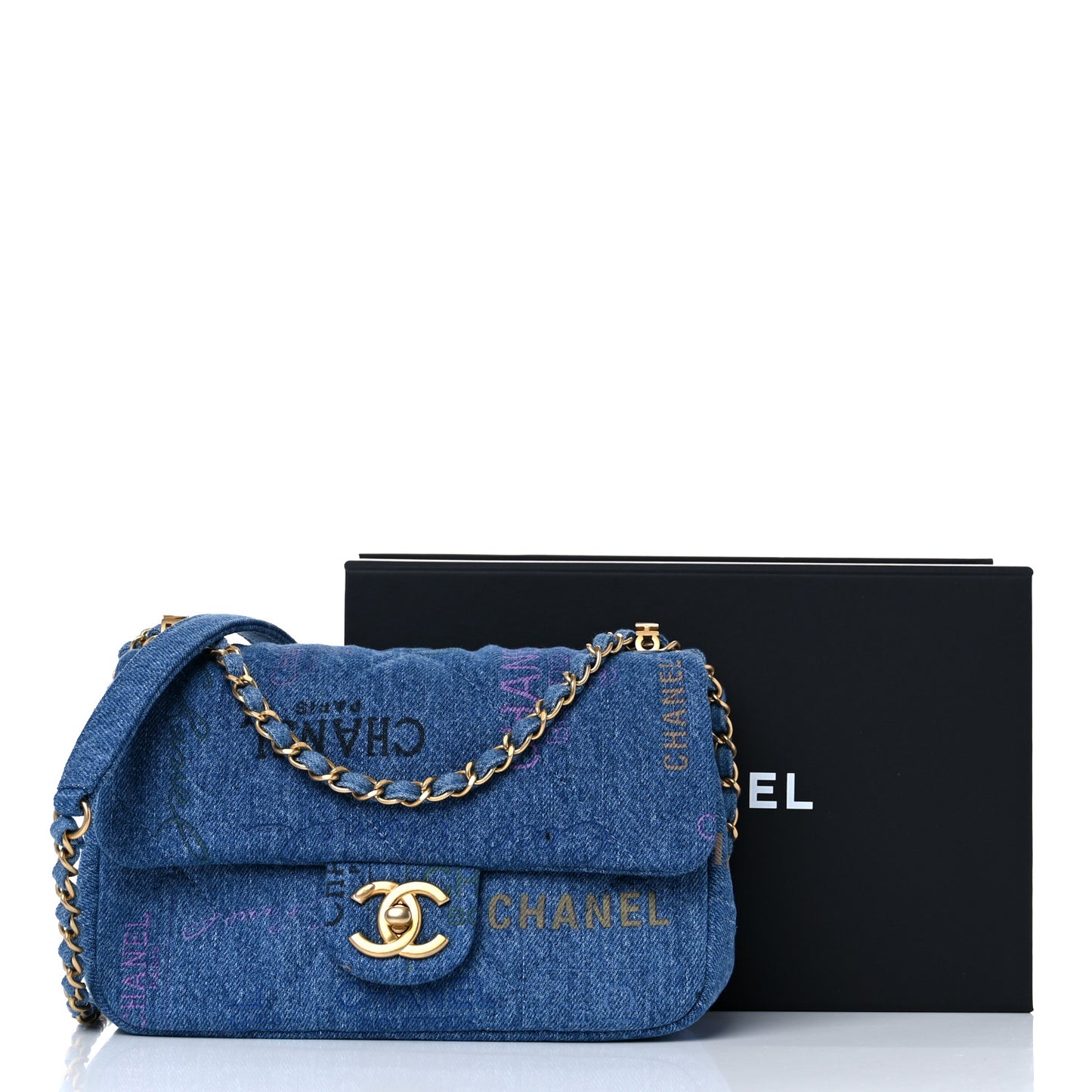 Denim Quilted Mini Denim Mood Rectangular Flap Blue Multicolor