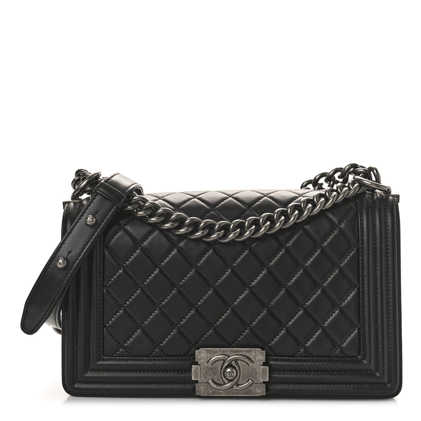 Lambskin Quilted Medium Boy Flap Black