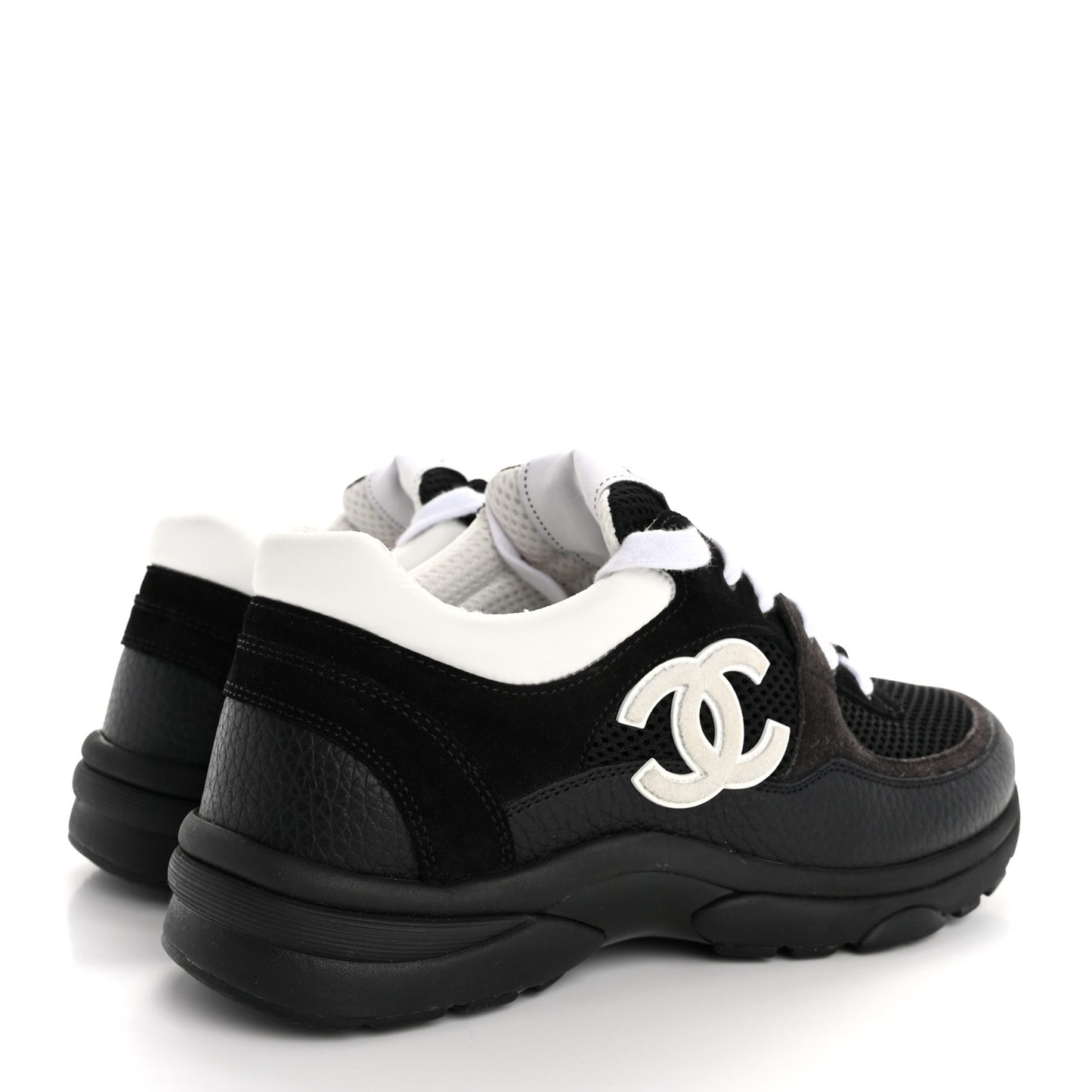 Mesh Suede Grained Calfskin Womens CC Sneakers 38 Black White