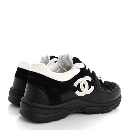 Chanel Mesh Suede Grained Calfskin Womens CC Sneakers 38 Black White 5 of 12