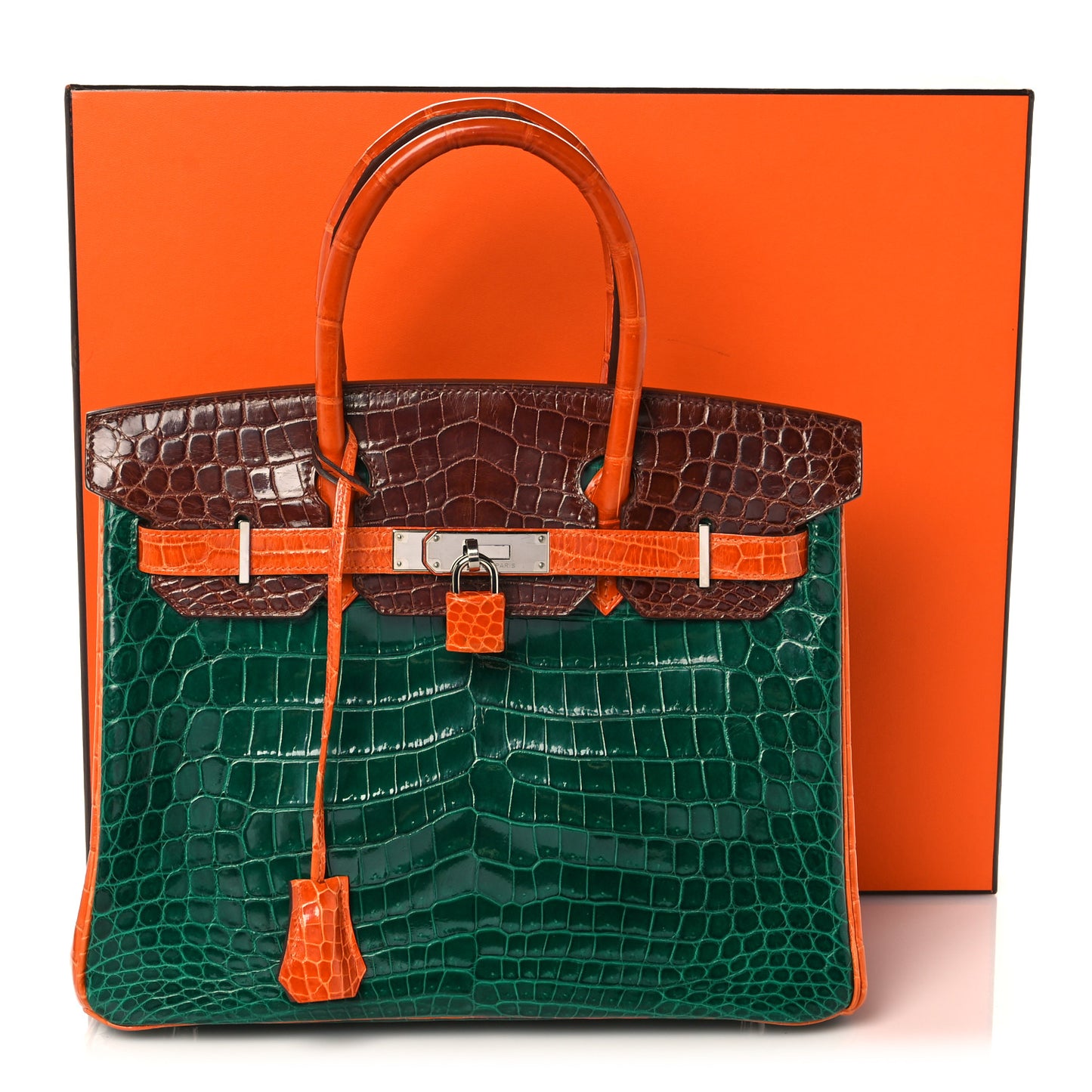Shiny Niloticus Crocodile Horseshoe Birkin 30 Vert Emeraude Orange Miel