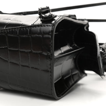Balenciaga Semi Shiny Calfskin Crocodile Embossed Neo Classic Black Hardware Nano City Crossbody Black 9 of 9