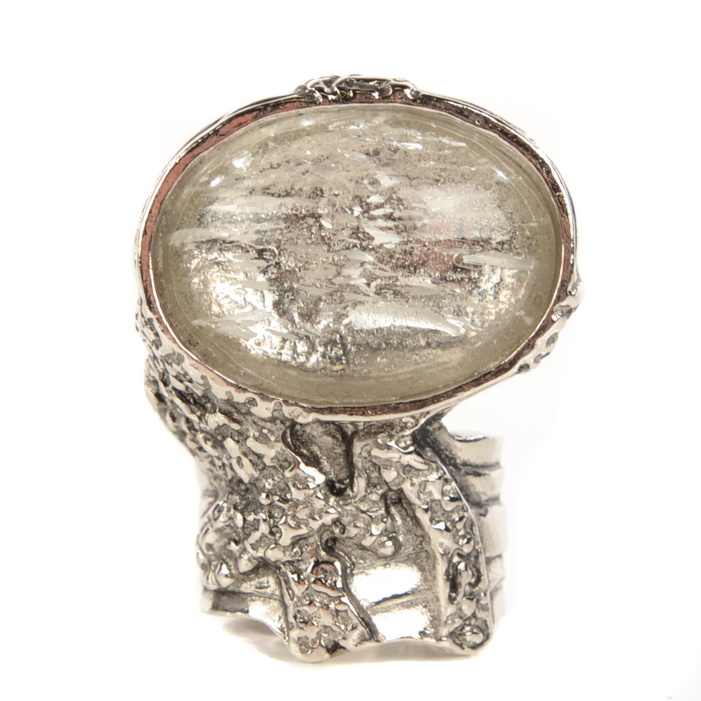 Glass Cabochon Arty Ovale Ring 5 Silver
