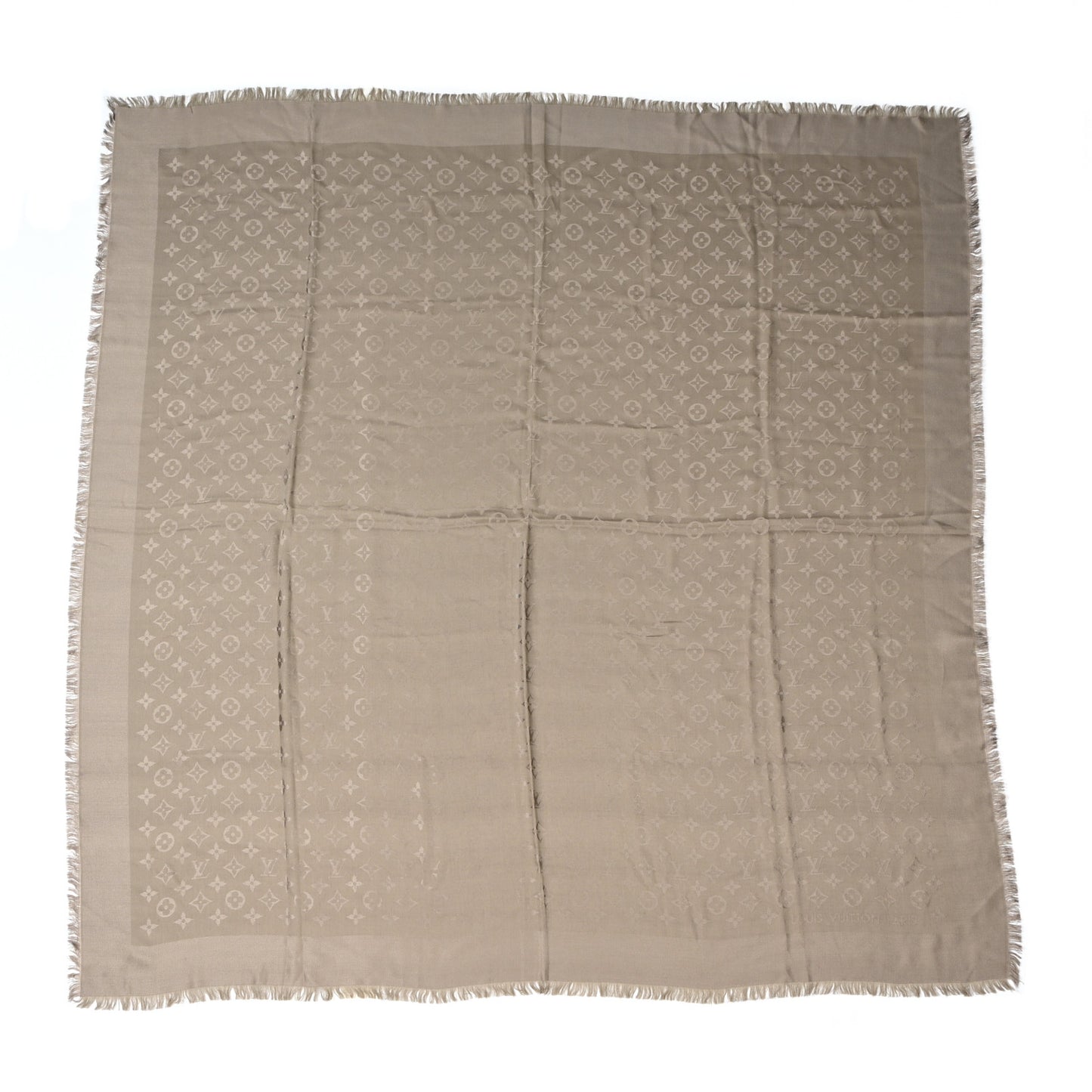 Silk Lurex Wool Monogram Shine Shawl Greige