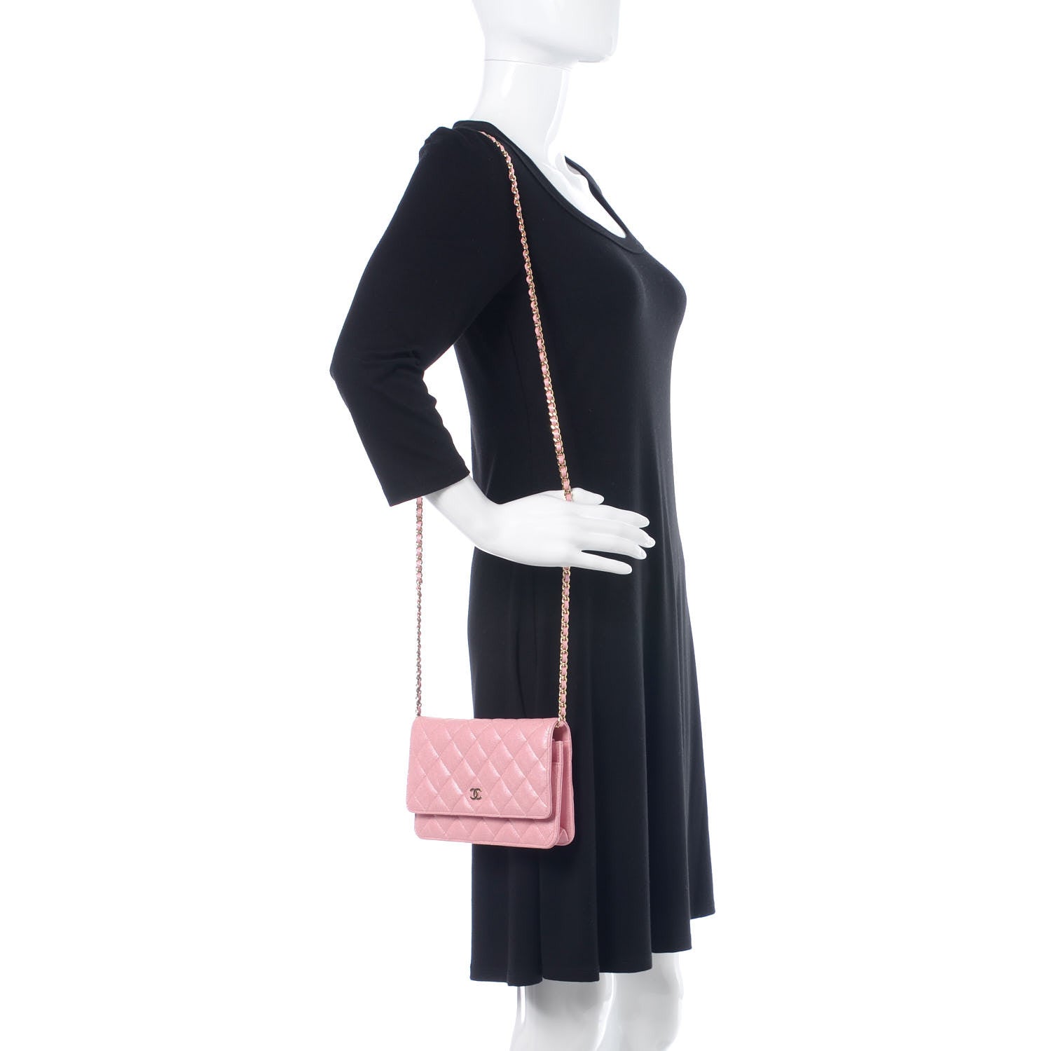 Chanel Iridescent Caviar Quilted Wallet on Chain WOC Rose Pink 3 of 10