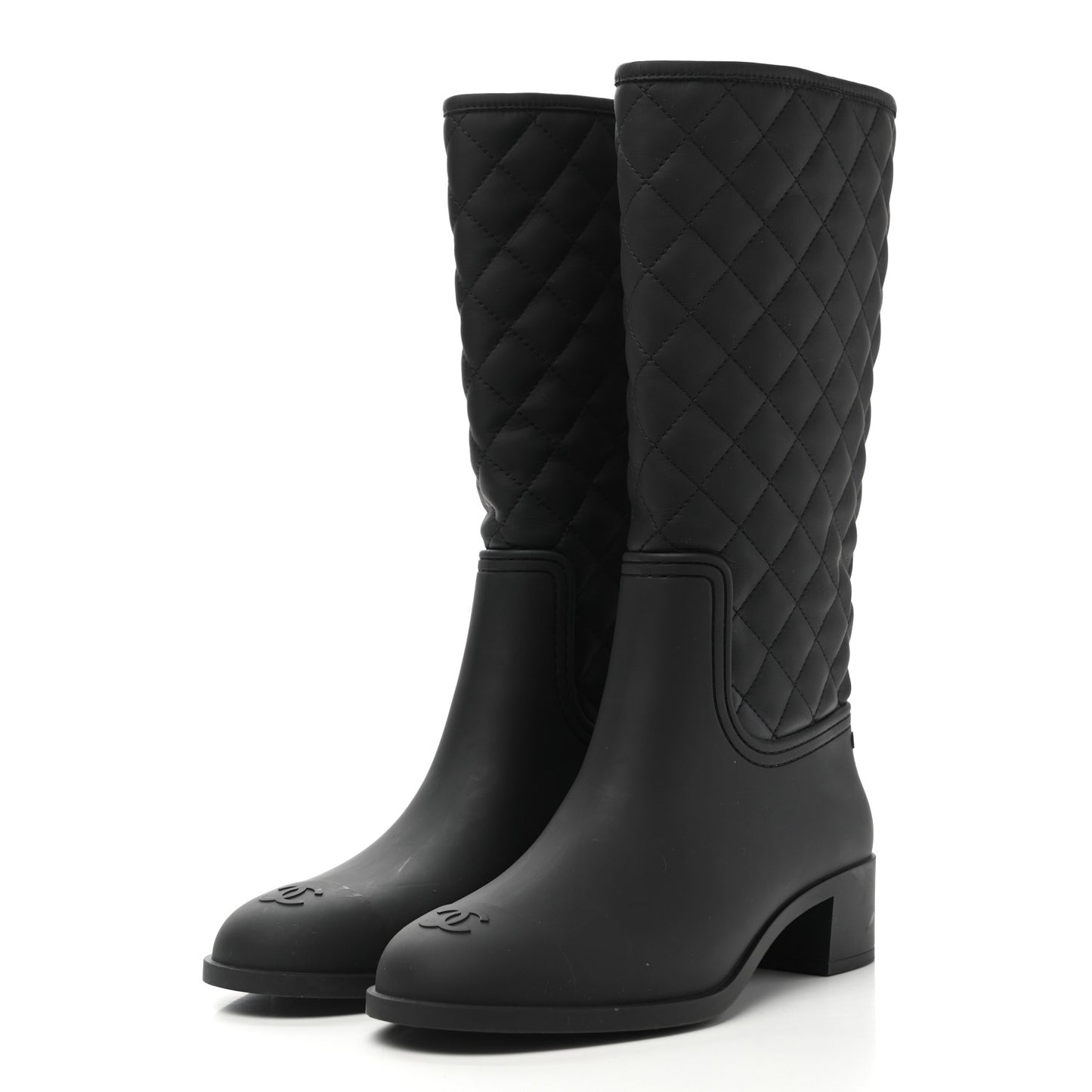 Rubber Quilted Rain Boots 41 Black
