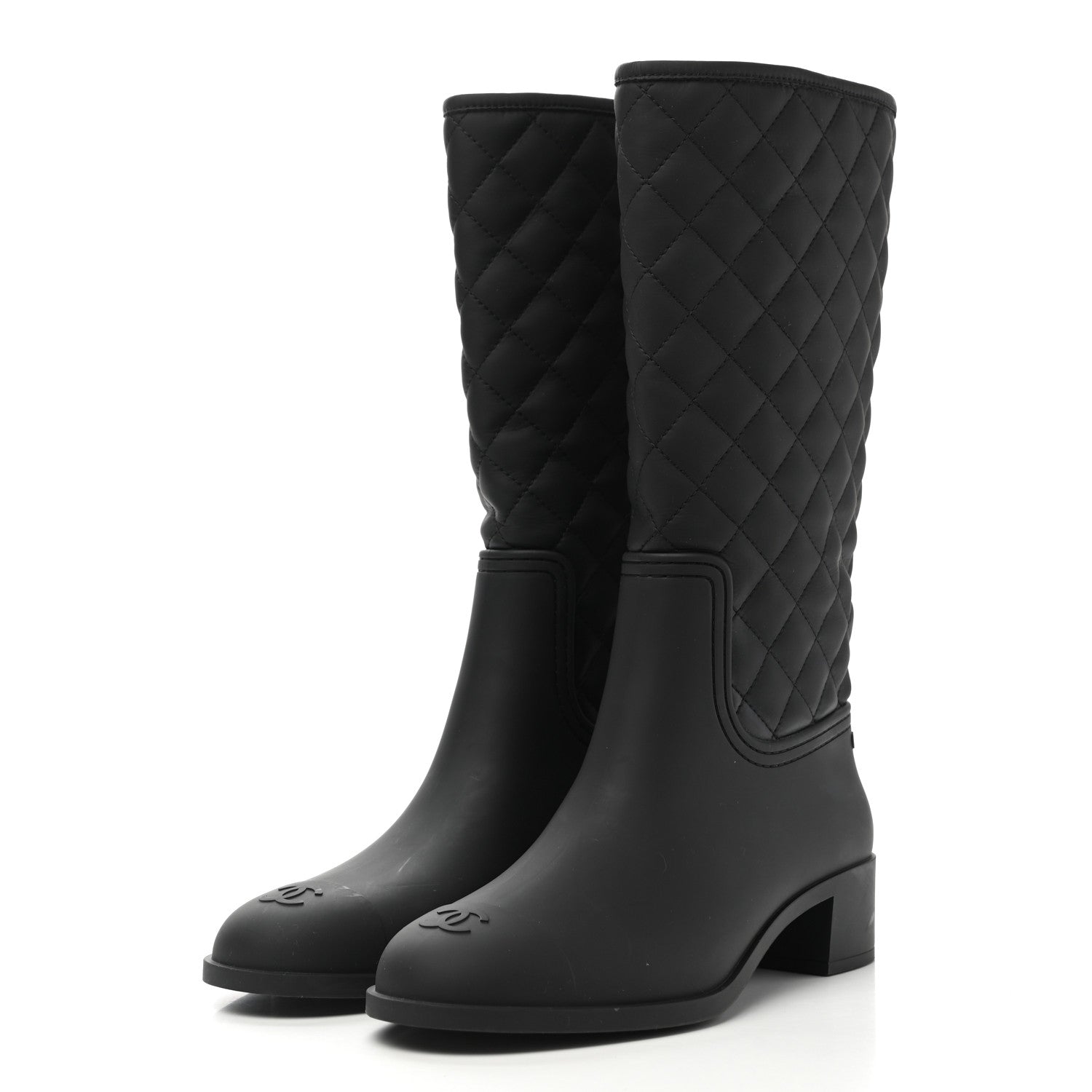 Chanel Rubber Quilted Rain Boots 41 Black 3 of 13