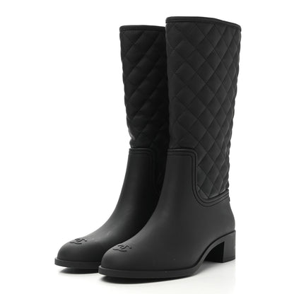 Chanel Rubber Quilted Rain Boots 41 Black 3 of 13