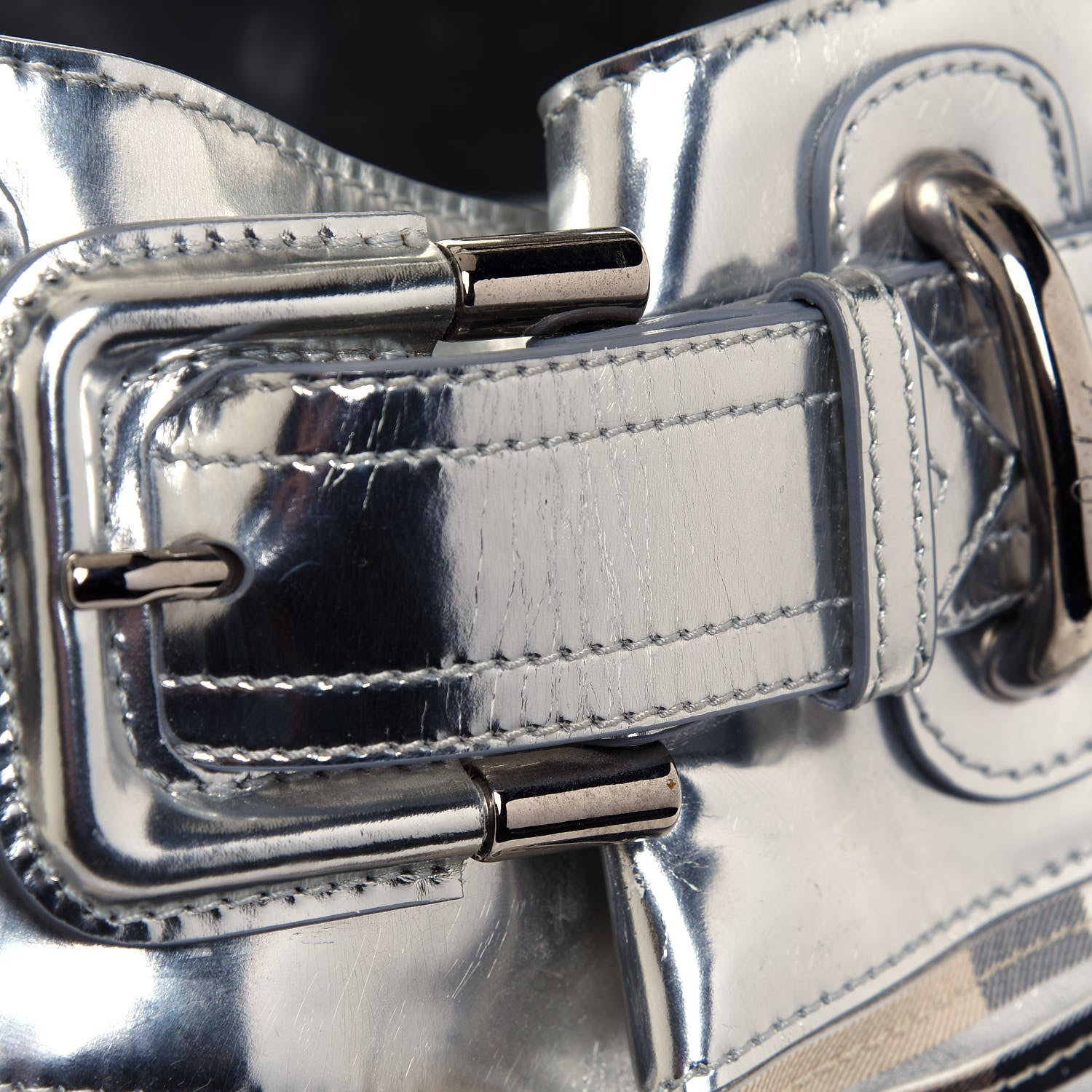 Burberry Metallic Patent House Check Sliced Beaton Tote Silver 14 of 19