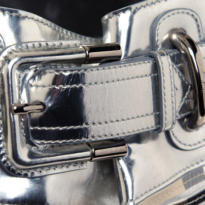 Burberry Metallic Patent House Check Sliced Beaton Tote Silver 14 of 19