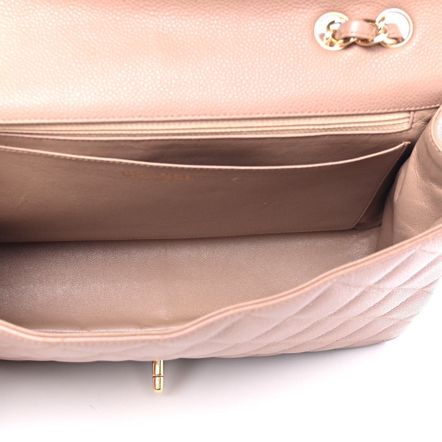 Caviar Quilted Jumbo Single Flap Dark Beige