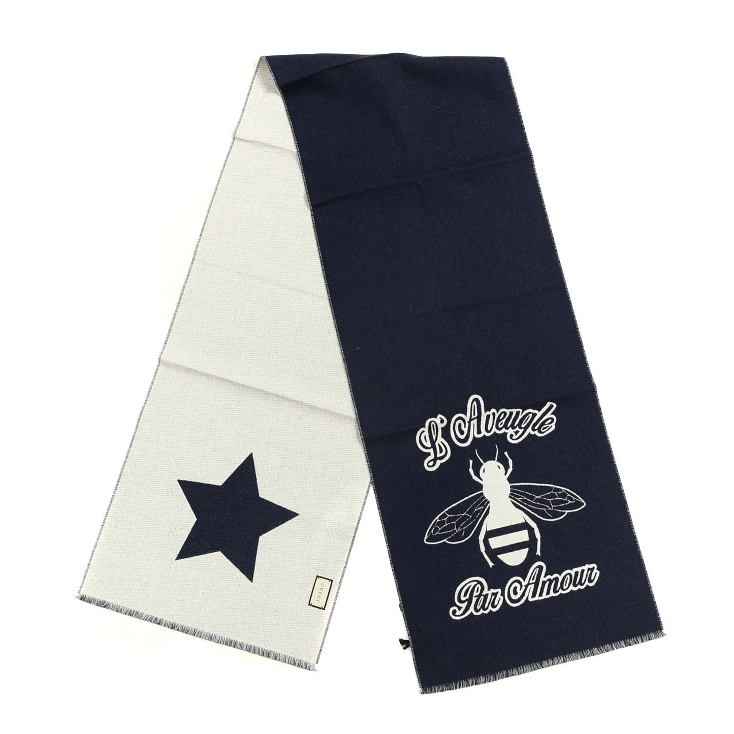 Wool L'Aveugle Par Amour Scarf Navy White