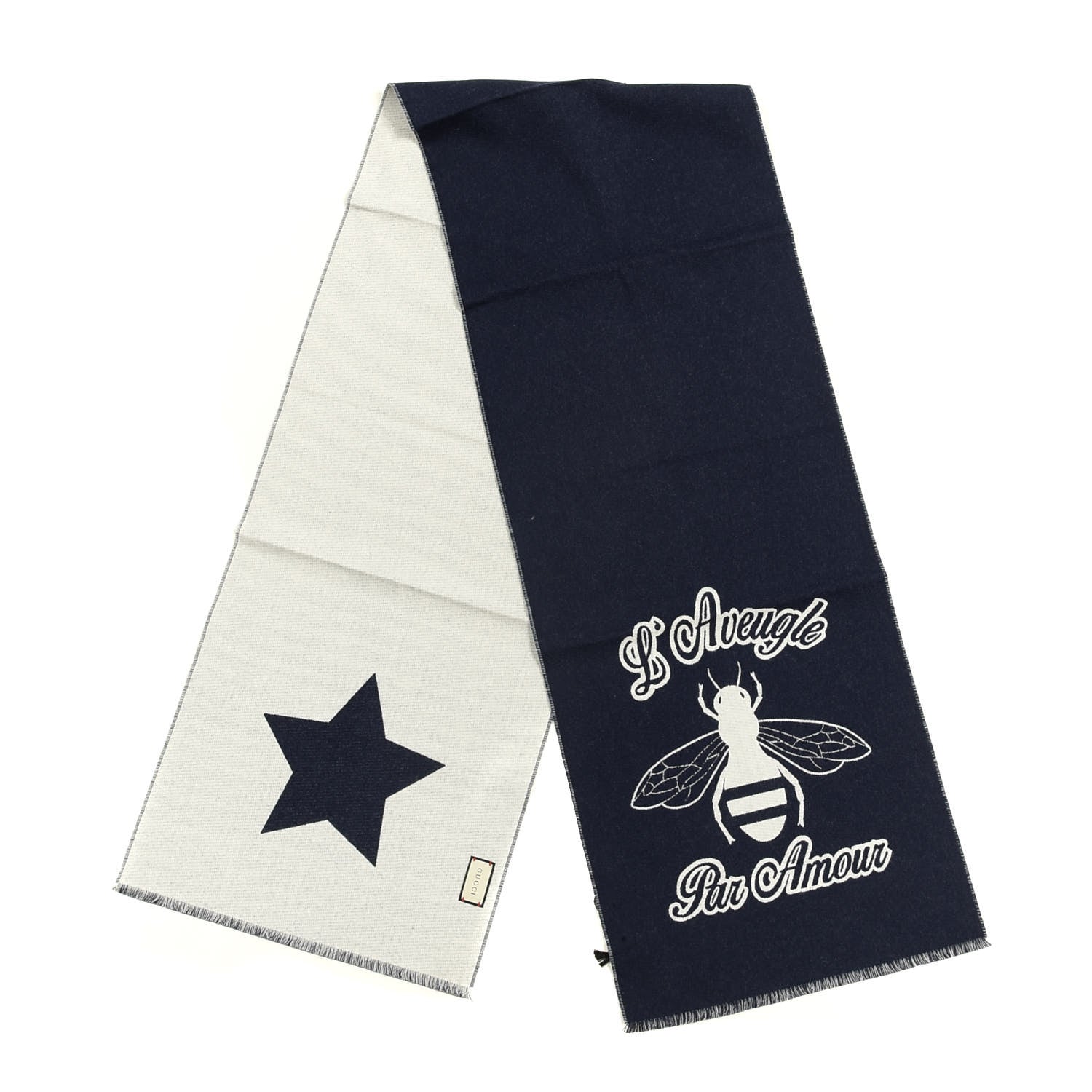 Gucci Wool L'Aveugle Par Amour Scarf Navy White 2 of 5