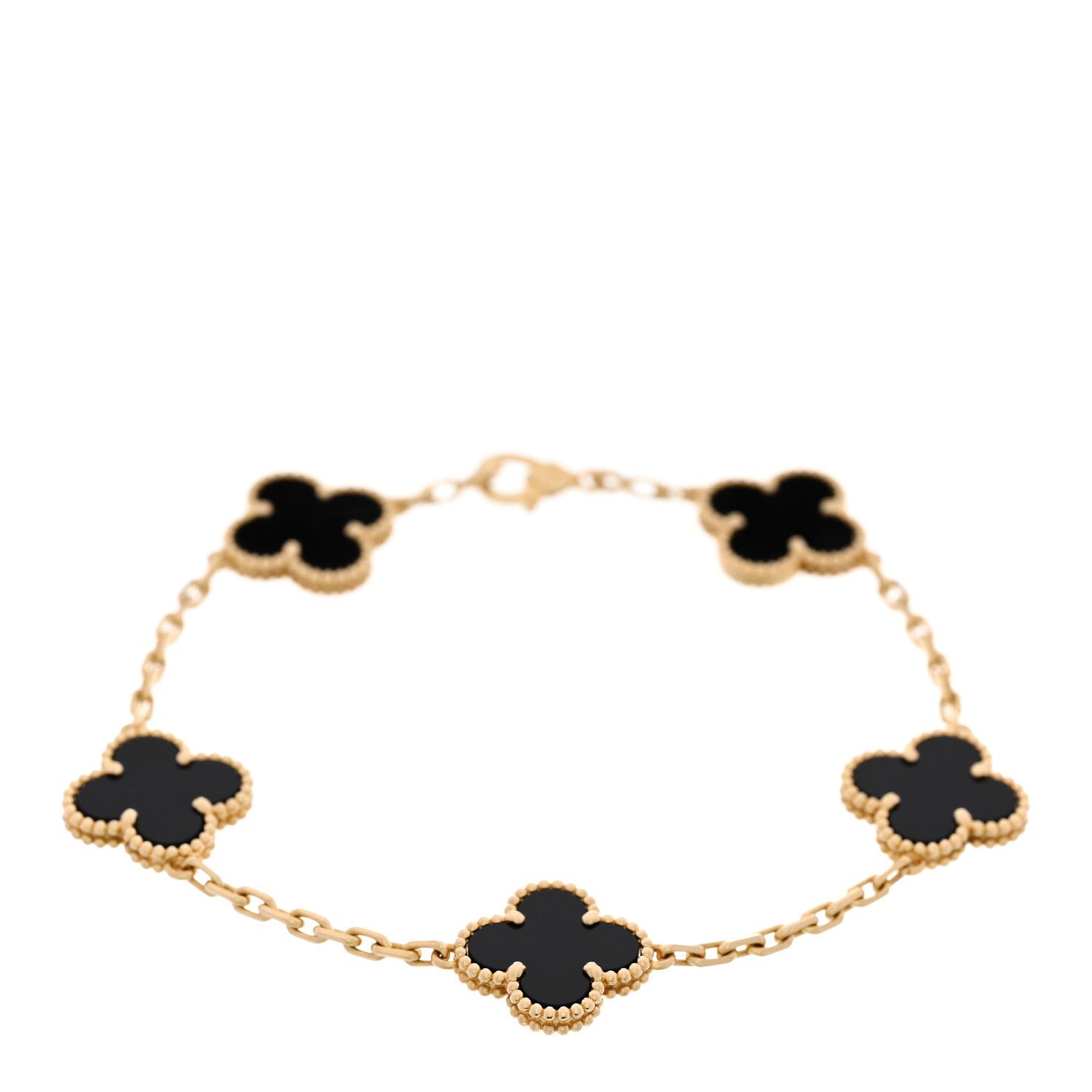 Van Cleef & Arpels 18K Yellow Gold Black Onyx 5 Motifs Vintage Alhambra Bracelet 1 of 5