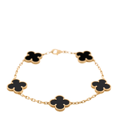 Van Cleef & Arpels 18K Yellow Gold Black Onyx 5 Motifs Vintage Alhambra Bracelet 1 of 5