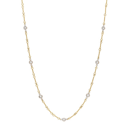 Roberto Coin 18K Yellow White Gold Diamond By the Inch Seven Station Dog Bone Necklace 1 of 5