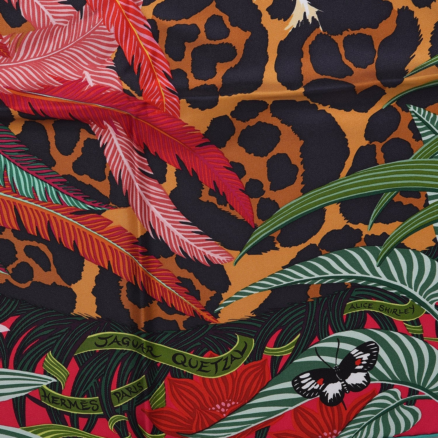 Hermes Silk Jaguar Quetzal Scarf 90 Rose Vert Camel 3 of 7