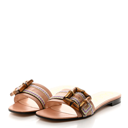 Gucci Calfskin Bamboo Buckle Sandals 37.5 Beige Multicolor 3 of 9