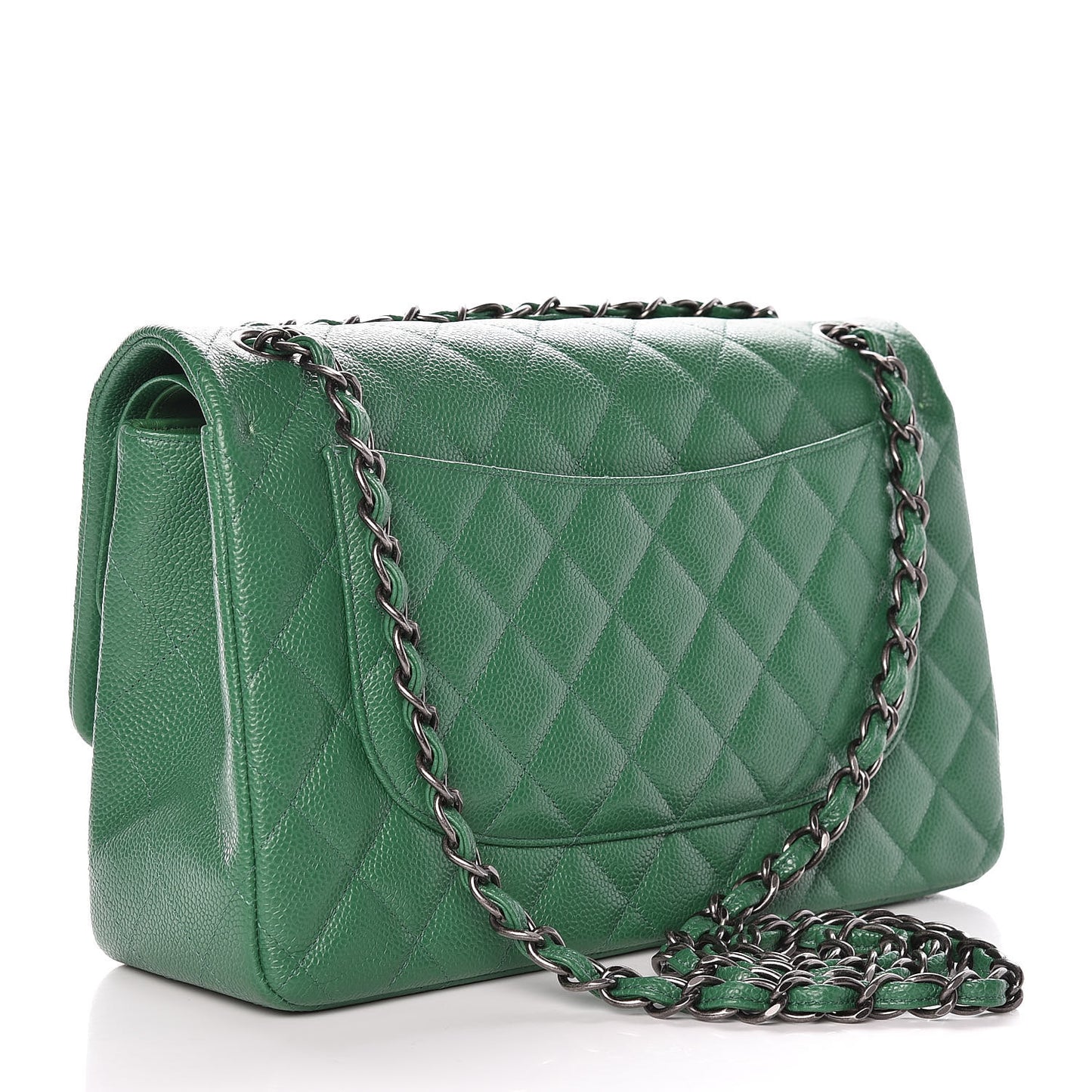 Caviar Quilted Jumbo Double Flap Green