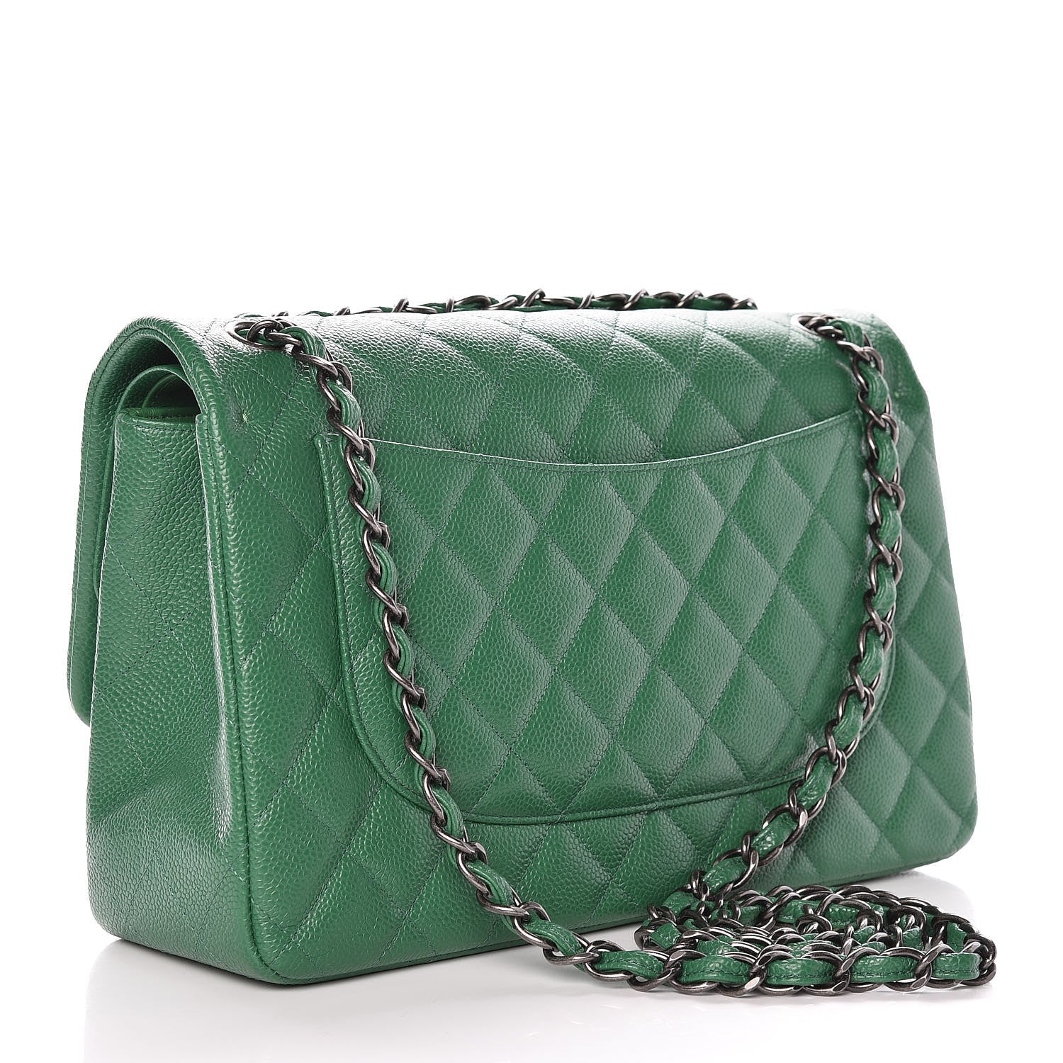 Chanel Caviar Quilted Jumbo Double Flap Green 3 of 10