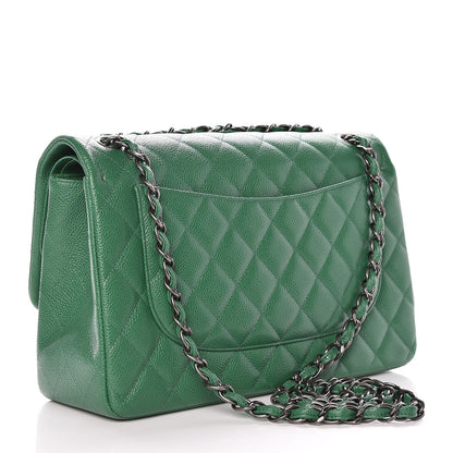 Chanel Caviar Quilted Jumbo Double Flap Green 3 of 10