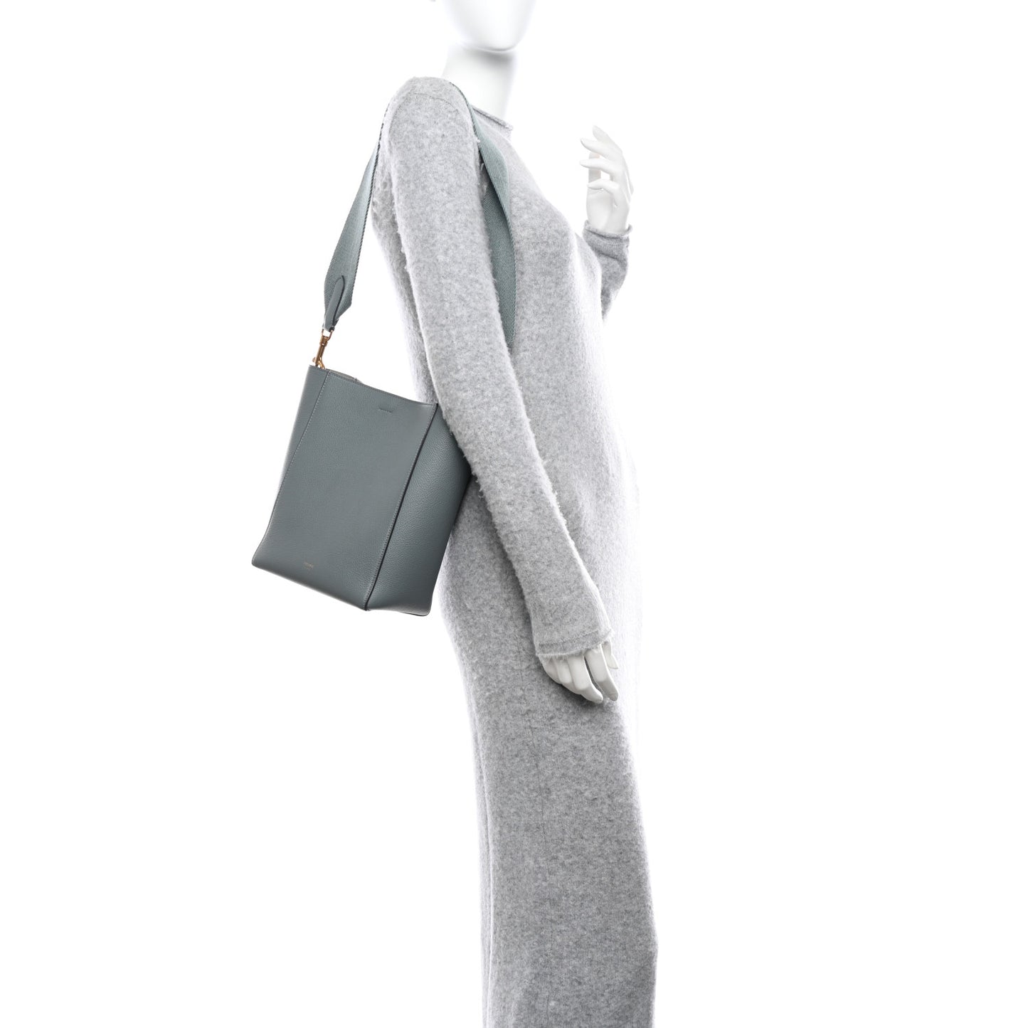 Soft Grained Calfskin Small Sangle Bucket Bag Grey