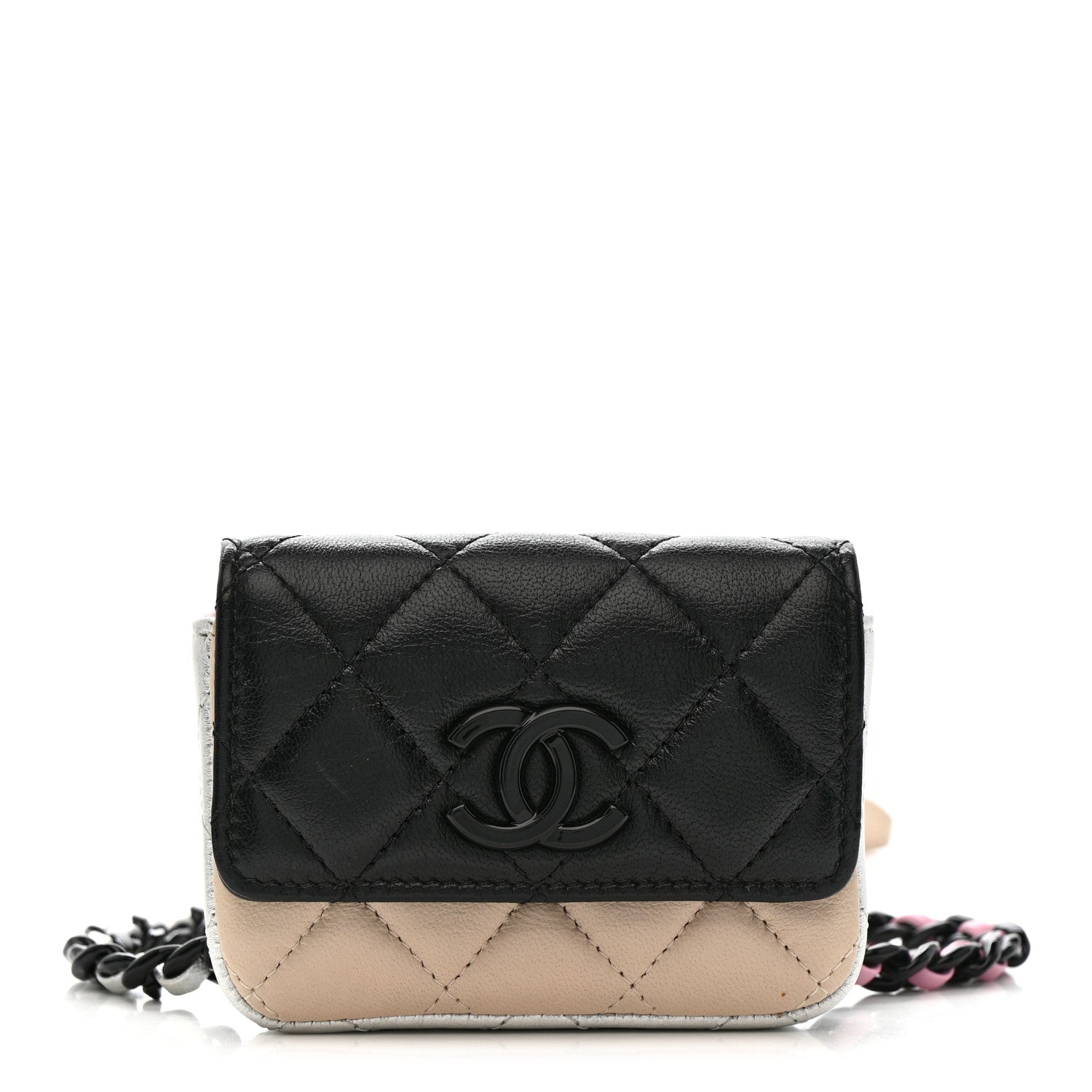 Chanel Lambskin Quilted Mini Chain Belt Bag Black Beige Multicolor 1 of 14