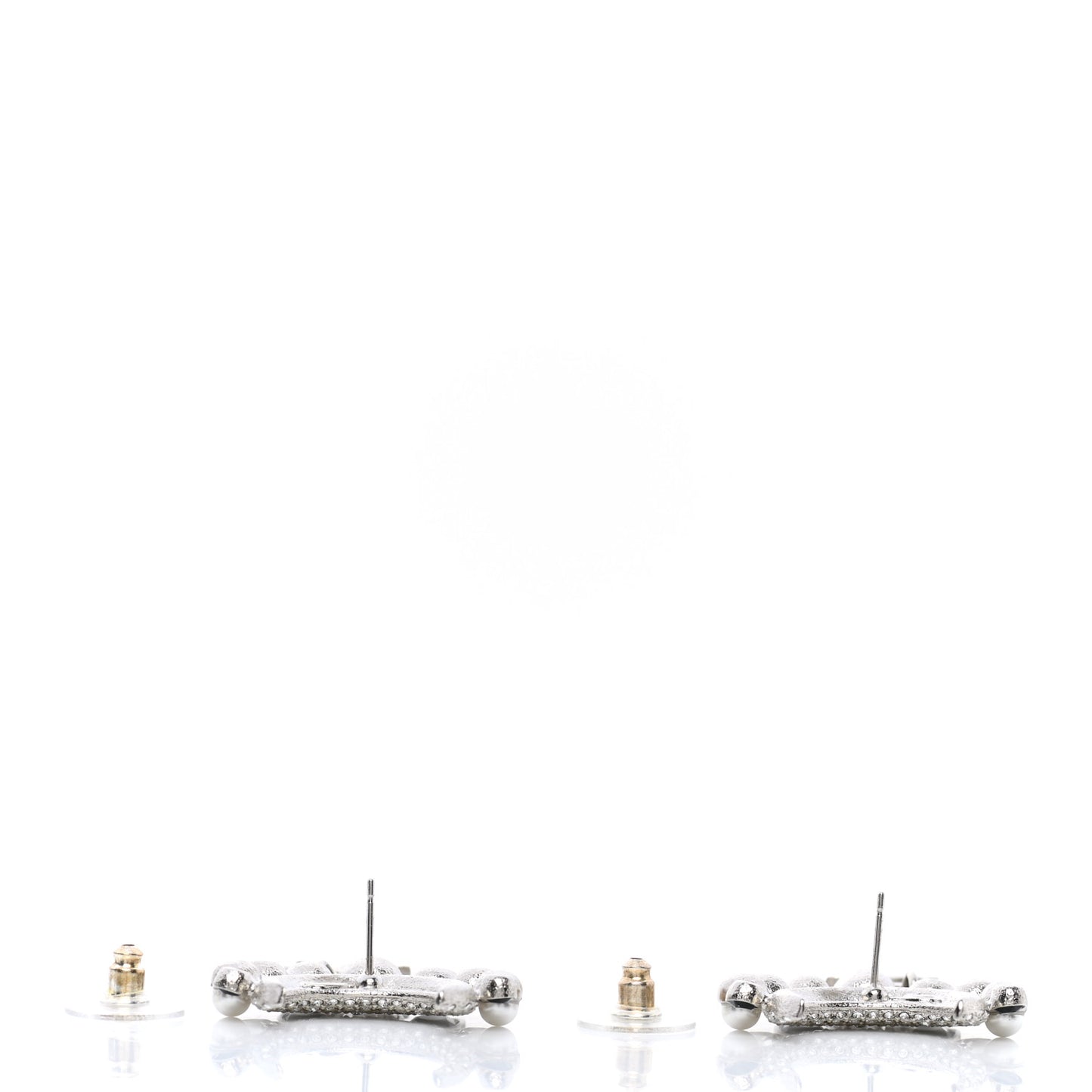 Pearl Crystal CC Crescent Moon Earrings Silver