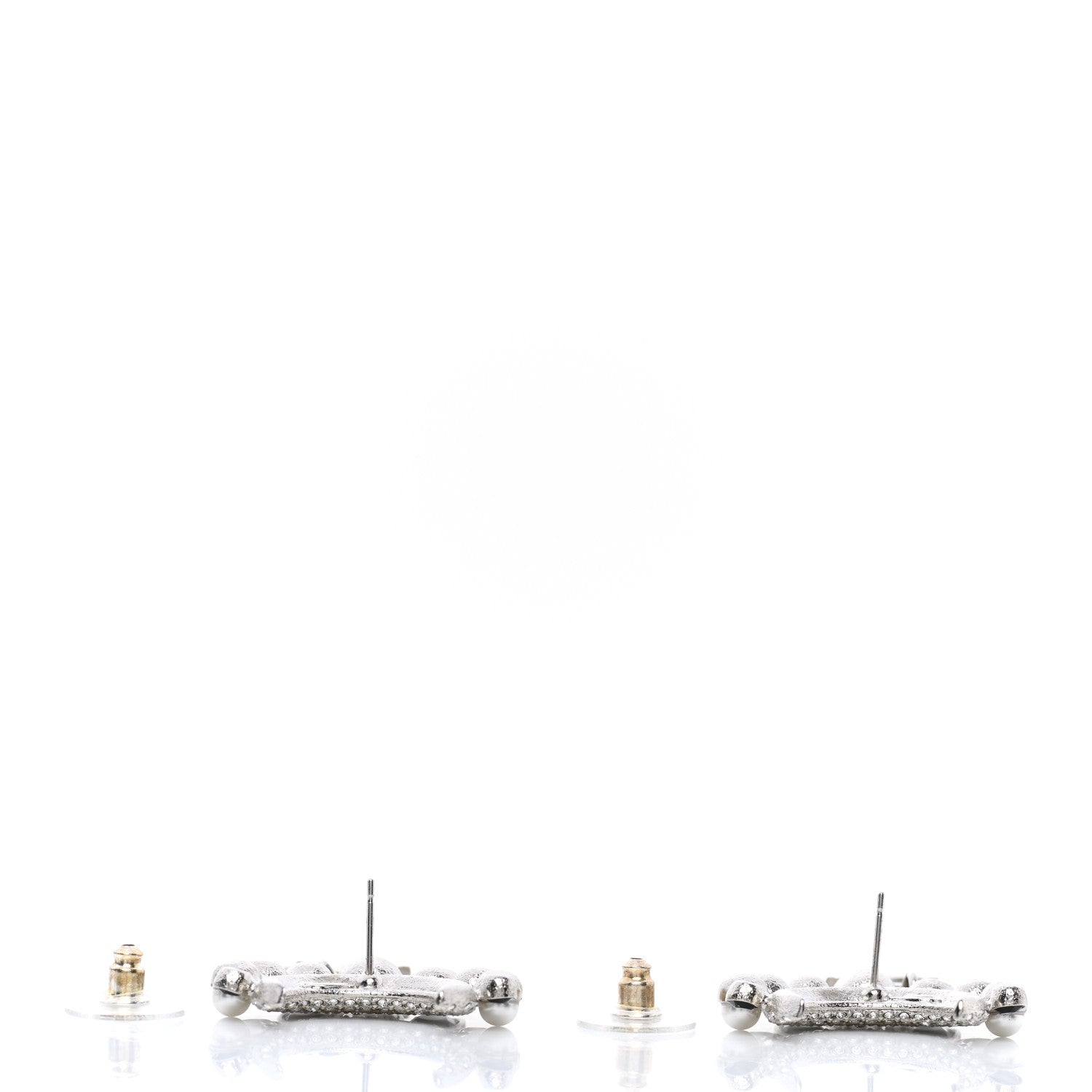 Chanel Pearl Crystal CC Crescent Moon Earrings Silver 3 of 5