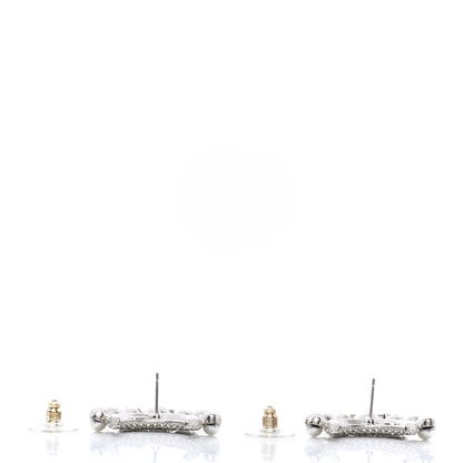 Chanel Pearl Crystal CC Crescent Moon Earrings Silver 3 of 5