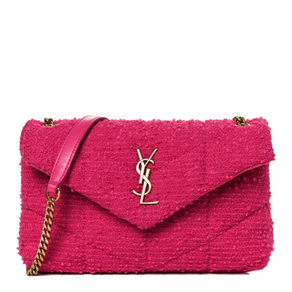 Saint Laurent Boucle Tweed Quilted Toy Loulou Puffer Monogram Chain Satchel Magenta 1 of 14